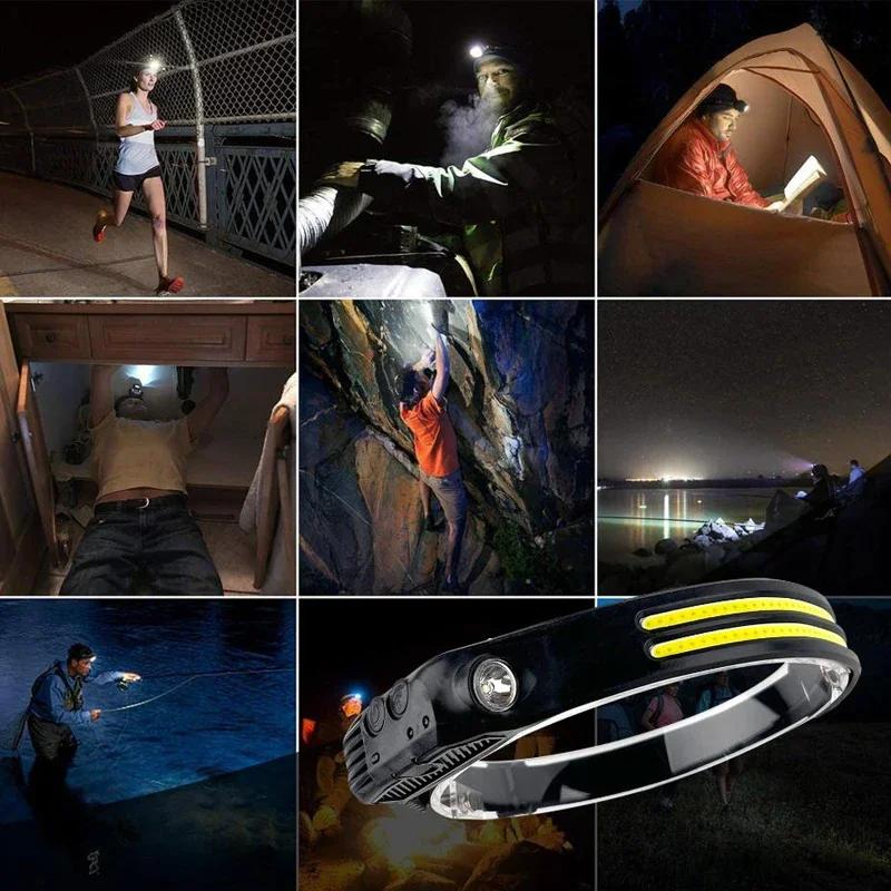 350Lumen Multimode LED COB Sensor Headlight USB Rechargeable Waterproof Headlamp Outdoor Camping Fishing Head Torch
