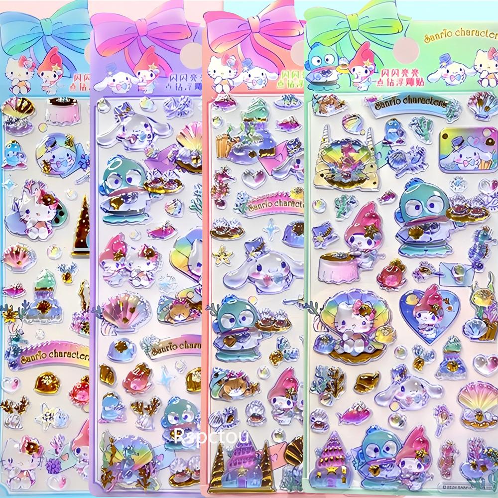Cute Sanrio 3D Crystal Stickers Aesthetic Cartoon Decoration Decals Pochacco Cinnamoroll My Melody Kuromi Relief Sticker
