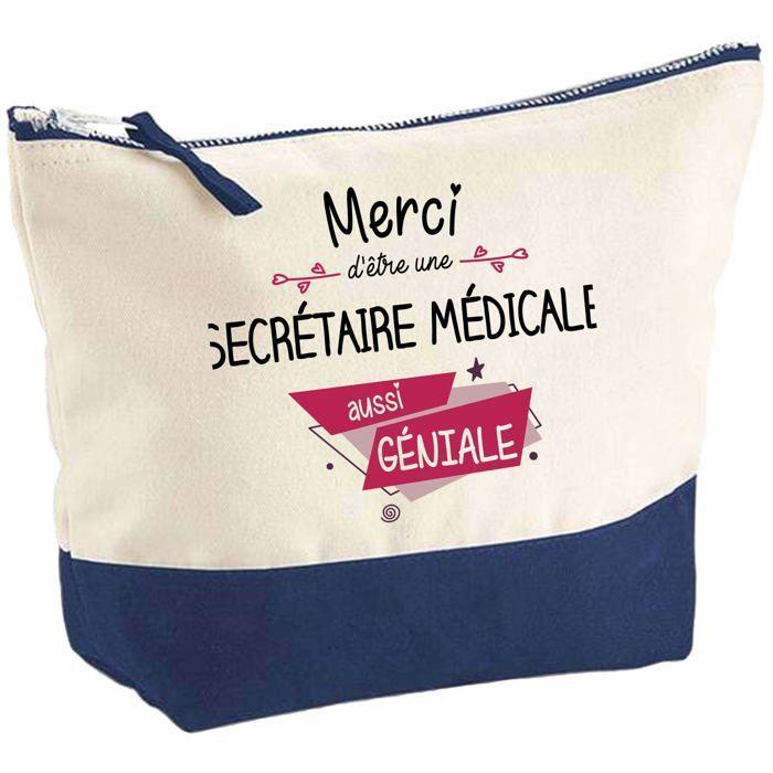 Trousse maquillage - PLANETEE - Pochette fond bleu Secrétaire Médicale Merci Géniale - Grand format - Impression HD