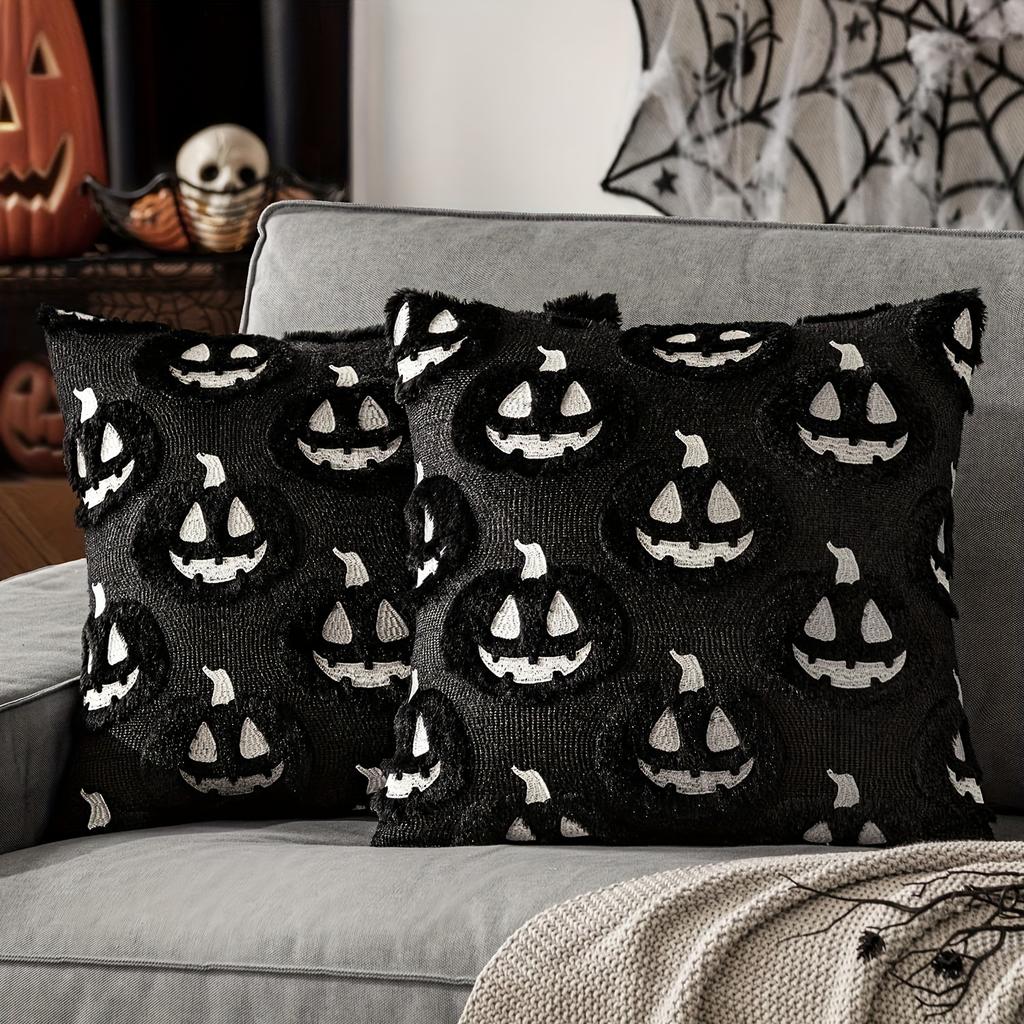 2 Pcs Fall Halloween Throw Pillow CoversDecorative Pumpkin Pattern Pillowcases Soft Plush Cushions for Home Patio Sofa Couch