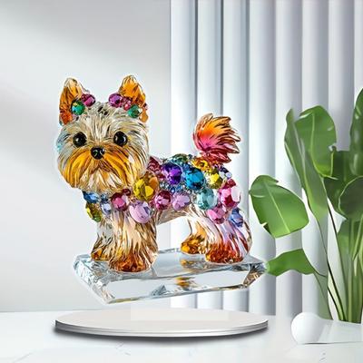 Acrylic Dog Sign 2D Flat Puppy Decoration Desktop Dog Ornament with Base for Home Office Tabletop Cabinet Decor