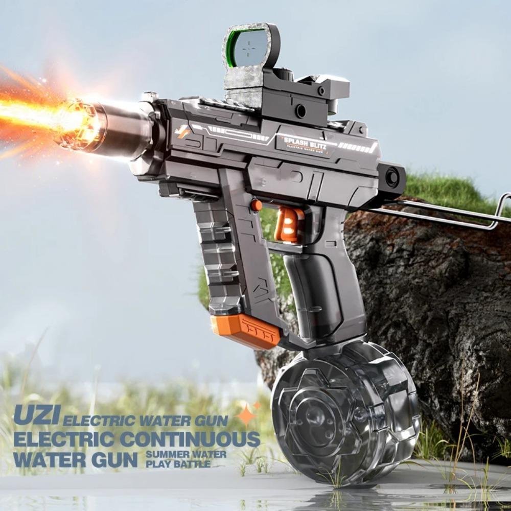 Uzi Electric Water Gun With Realistic Muzzle Flame, High Pressure Squirt Gun For Summer Pool Water Fighting Toys For Adults