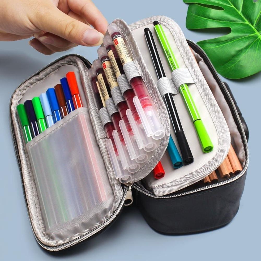 Canvas Password Lock Pen Box 4 Layers Portable Organizer Box Large-Capacity Pencil Case  Boy