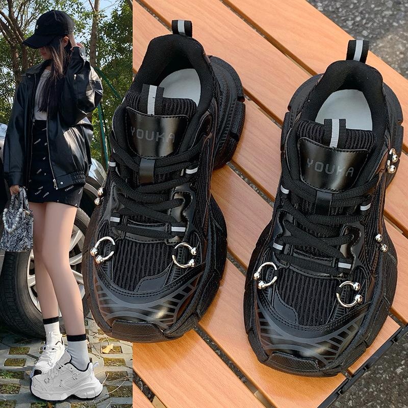 European Station Leather Paris Daddy Shoes Women's 2025 Spring and Summer New Small 7cm Sports Mesh Casual Shoes