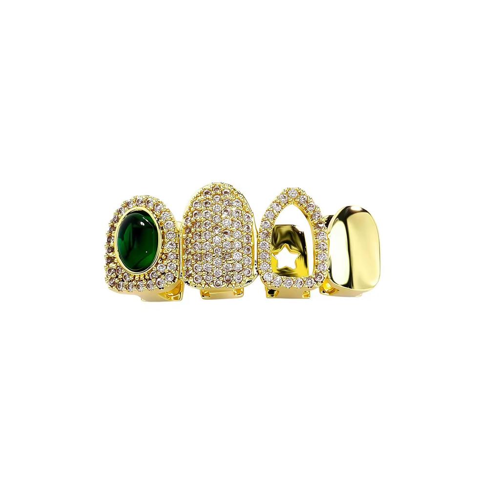 Fashion Personalized Punk Silver/Gold Plated CZ Iced Out Gold Dental Grillz Unisex Everyday Wear for Party