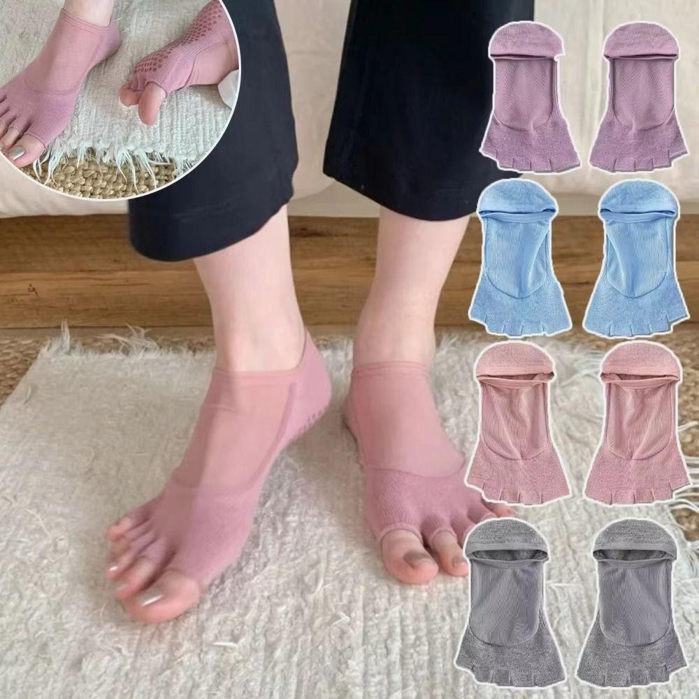 Non Slip Sole Yoga Socks Breathable Mesh Five Toe Socks Simple Design Open Toe Socks  Indoor Use