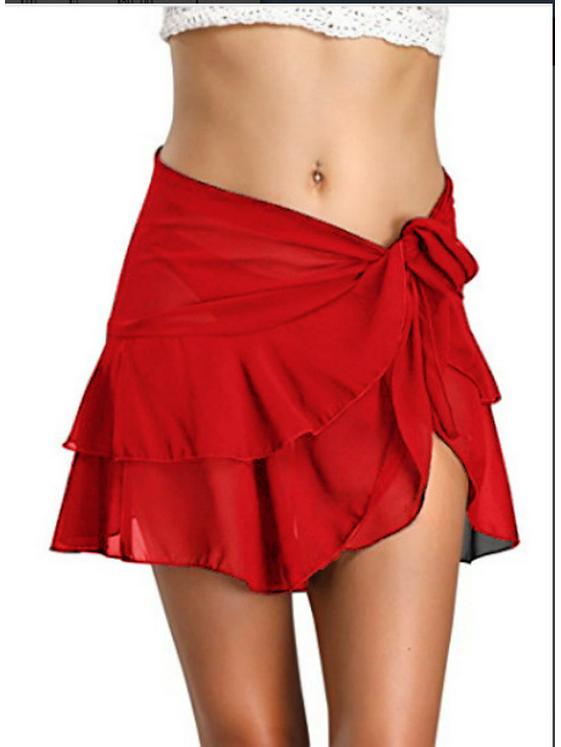 

Элегантная летняя облегающая юбка из шифона с пэчворком, стройнящая One Size красный