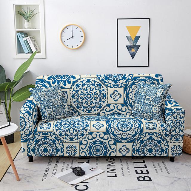 Geometry Design Sofa Cover Mandla Flower Pattern Section Corner Couch Cover Printed Spandex Elastic Sofa Slipcover
