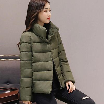 Frauen Winter Unten Baumwolle Parka Jacke Mantel Kurzen Stehkragen Volle Hülse Zipper Tasche Dünne Schlanke Einfarbig