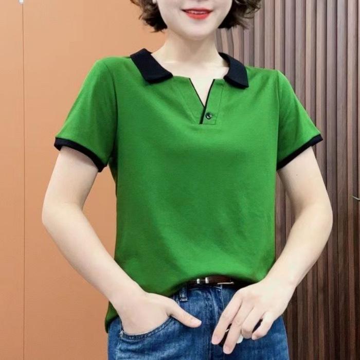 Tricou cu mânecă scurtă cu temperament de mamă de vârstă mijlocie pentru vară pentru femei, nou, mărime mare, larg și la modă, versatil, top de culoare uni