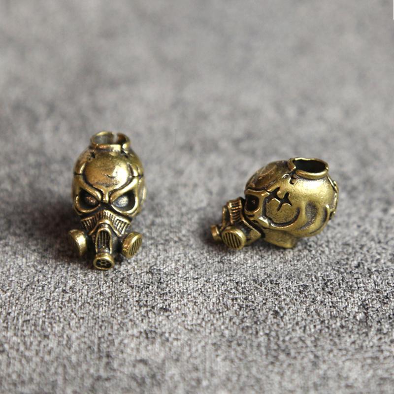 Biochemical Skull Head Brass Knife Beads Personality Punk Gas Mask Skeleton EDC Outdoor Tool Survival Paracord DIY Accessories