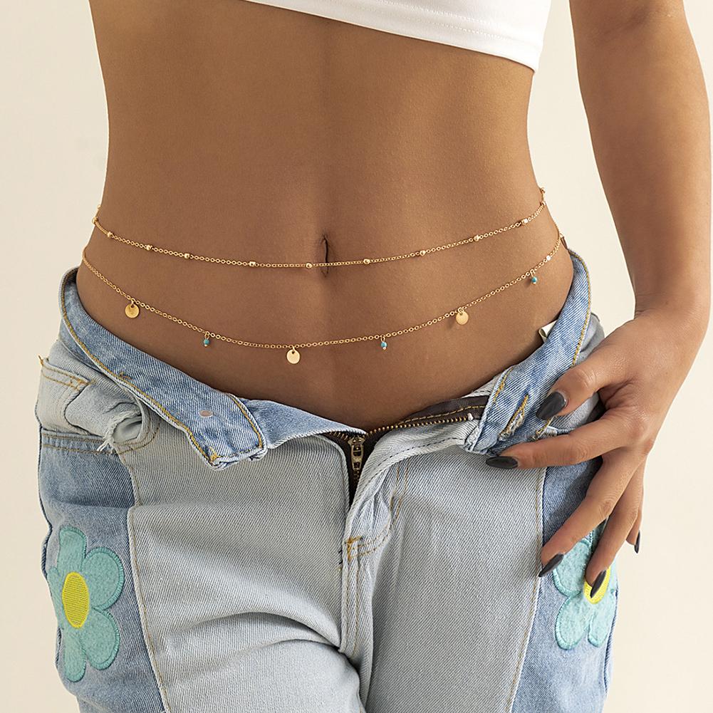 Fashion Imitation Rhinestone Metal Chain Waist Chain Women Summer Boho Beach Body Chain Jewelry #468342