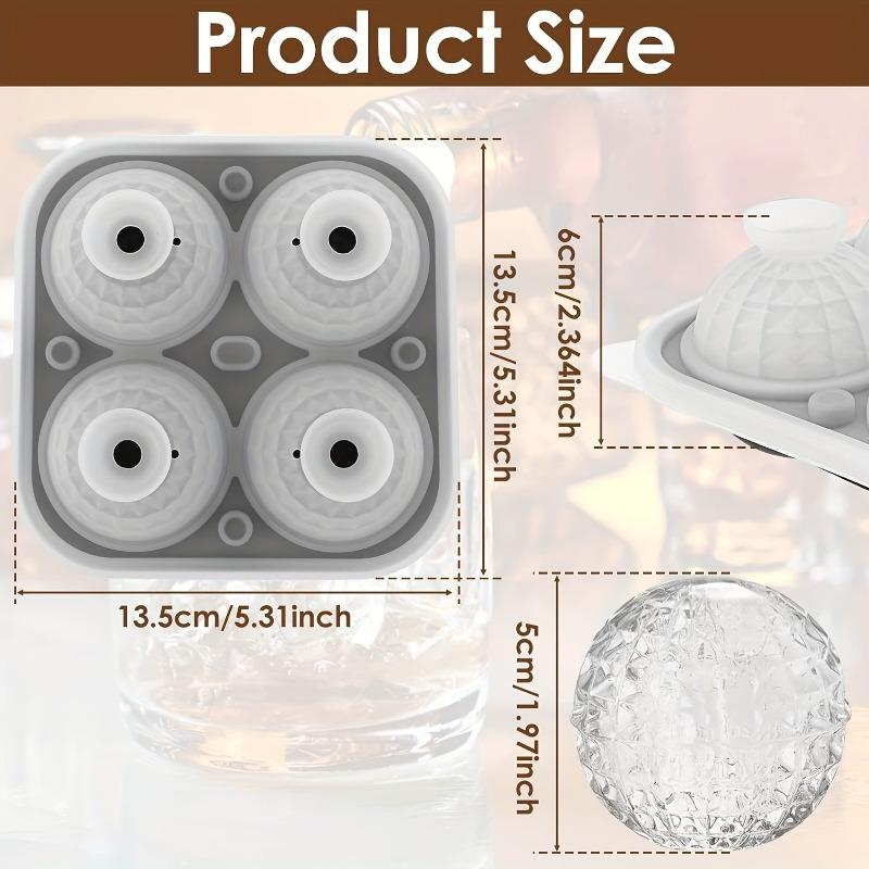 Large Ice Cube Tray, 4Pack Sphere Ice Cube Mold  Leak-free Round Ice Cube Mold, Easy Fill & Release Ice Ball Maker for Whiskey