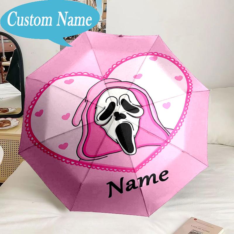 Custom Name Horror Characters Umbrella, 8-Rib Folding Umbrella, Lightweight Portable Design for Lovers, Friends, Perfect Gift for Birthdays