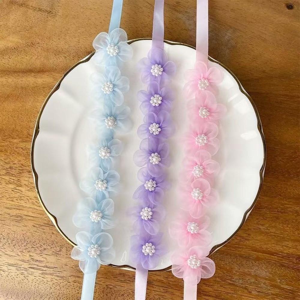 Snow Yarn Fairy Braided Headband Tulle Flower Imitation Pearl Headband  Childrens Festival