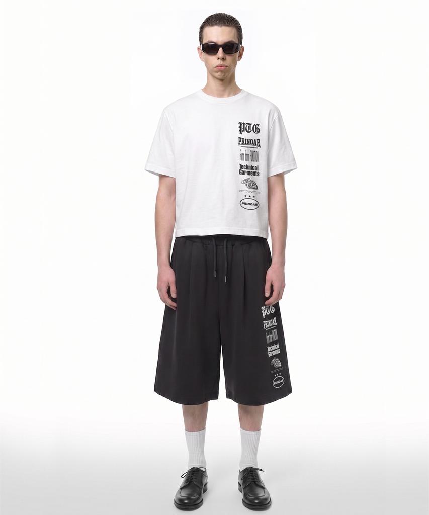 PRINOAR Multi-Logo Semi-Crop Short Sleeve T-Shirt - White
