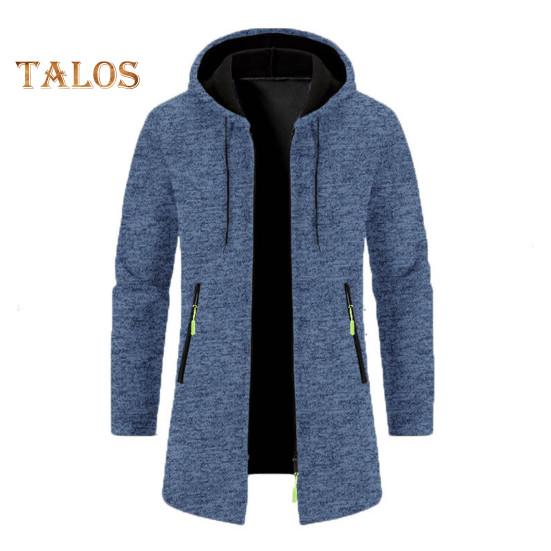 Herrenmantel mit Kapuze, Kordelzug, lange Ärmel, einfarbig, mittellange Jacke mit Taschen, Reißverschluss, dünne Strick-Oberbekleidung