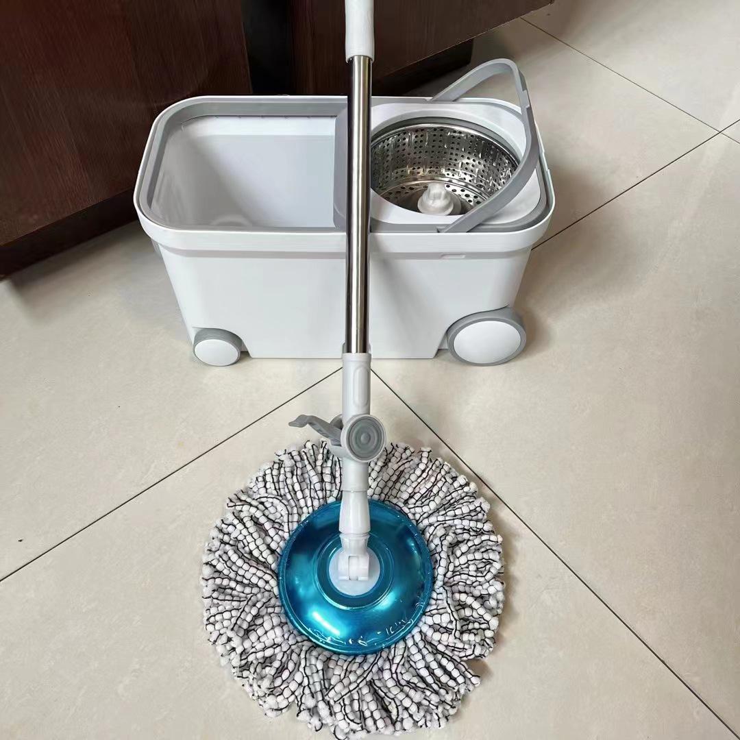 Deluxe Square Bucket Mop with 4 Wheels & Hands-Free Rotating Handle Steel Rod + 2 Centipede Heads серый/белый