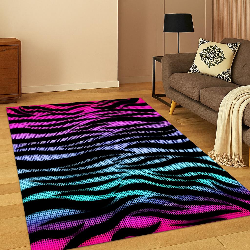 Zebra Streifen Leopard Muster Tiger Streifen Teppich Läufer für Spielzimmer Schlafzimmer Wohnzimmer Sofa Fußmatte Dekor, Kinderspiel Rutschfeste Matte