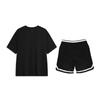 Li-Ning Fashion Solid Color Short Sleeve T-Shirt Comfortable Striped Competition Shorts Casual Sports Suit Unisex Sportswear Black AHSU711-1+YAPV001-1