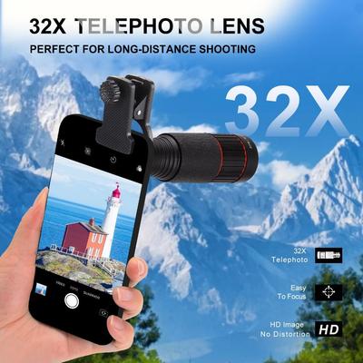 Universal HD Optical Cell Phone Lens Monocular Telephoto Lens Monocular Zoom Cell Phone Lens Tripod 32X Mobile Phone Lenses