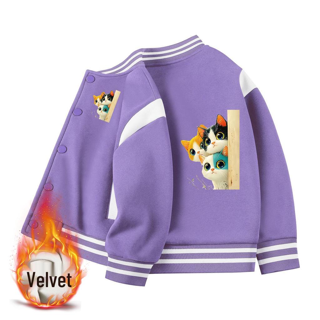 Kids' Autumn/Winter Velvet Baseball Jacket: 2026 New Casual Outerwear for Boys & Girls
