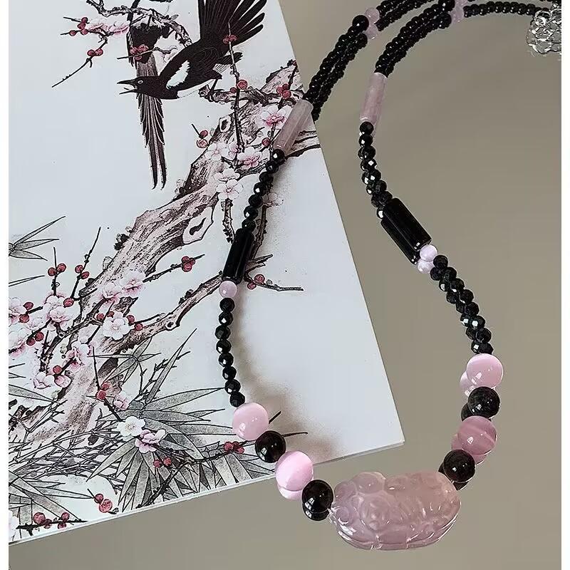 New Chinese Berry Crystal Lucky Pixiu Pendant Clavicle Temperament Necklace Niche Design Guochao Gift-giving Couple