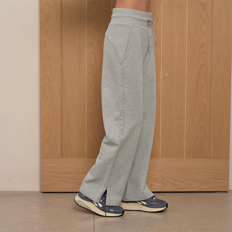 Reebok Solid Color High Waist Wide Leg Knitted Sports Pants Women Bottoms Medium-Gray 23FRC656WGG4