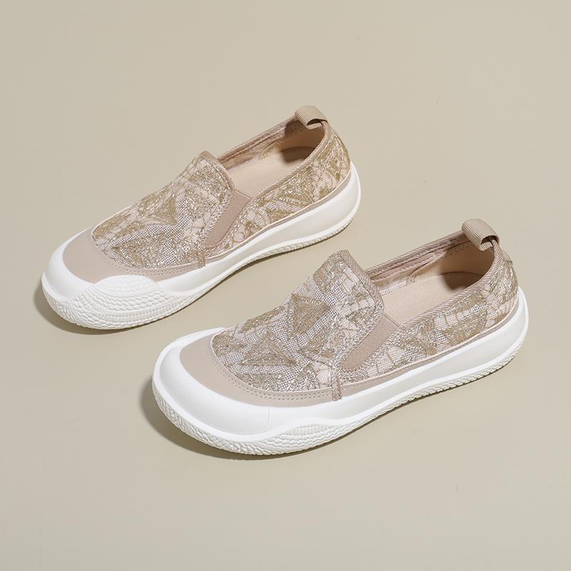 Women's Thick Bottom Fisherman Shoes Spring Summer New Style Breathable Lace Net Surface Slip-On Casual Trendy Sneakers