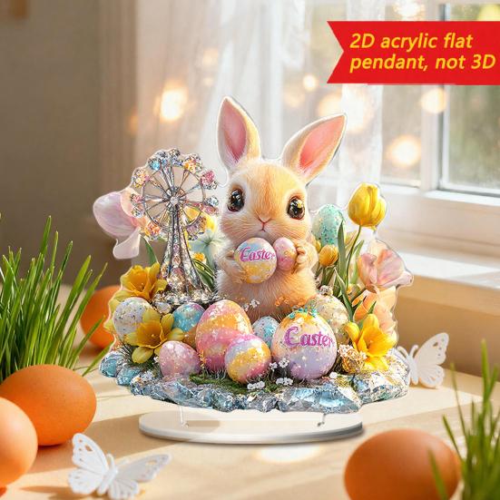 Easter Bunny Acrylic Table Sign 2D Flat Colorful Eggs Rabbit Decoration Home Living Room Valentine's Day Holiday Party Tabletop Ornament
