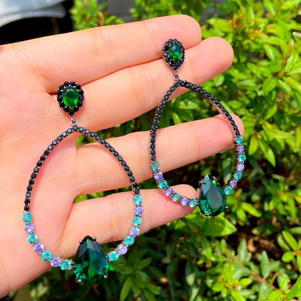 CMM Vintage Black Color Cubic Zirconia Large Hollow Water Drop Earrings