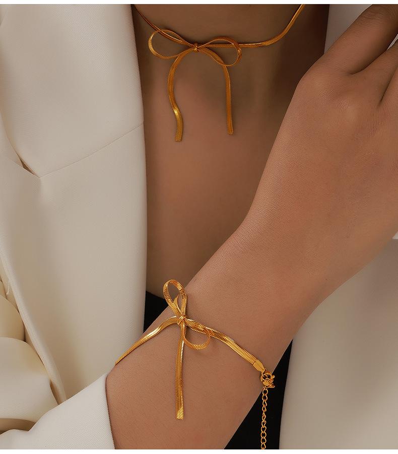 Trendy Bow Earrings & Jewelry Set: Niche Metal Design