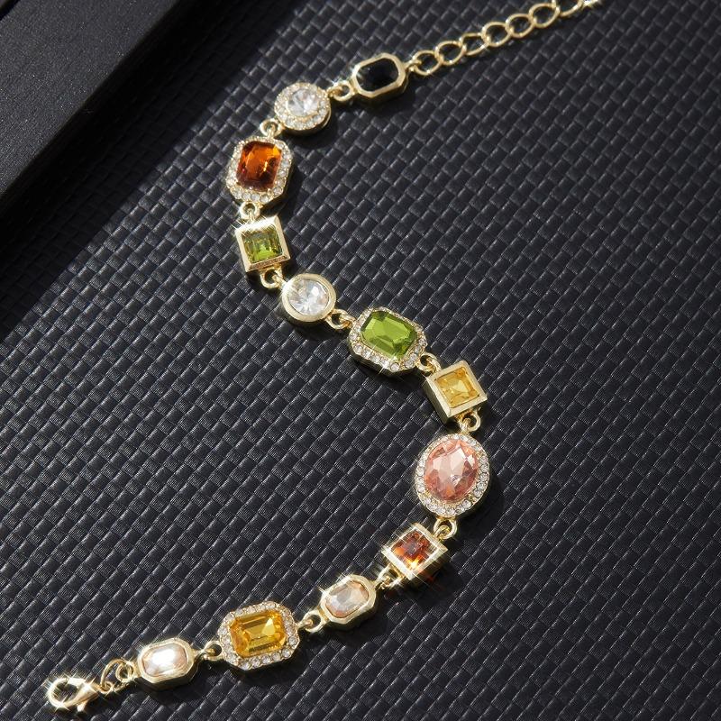 Beautiful Multi Shape Colorful Cubic Zirconia Link Chain Bracelets for Women Adjustable Trendy Hand Jewelry