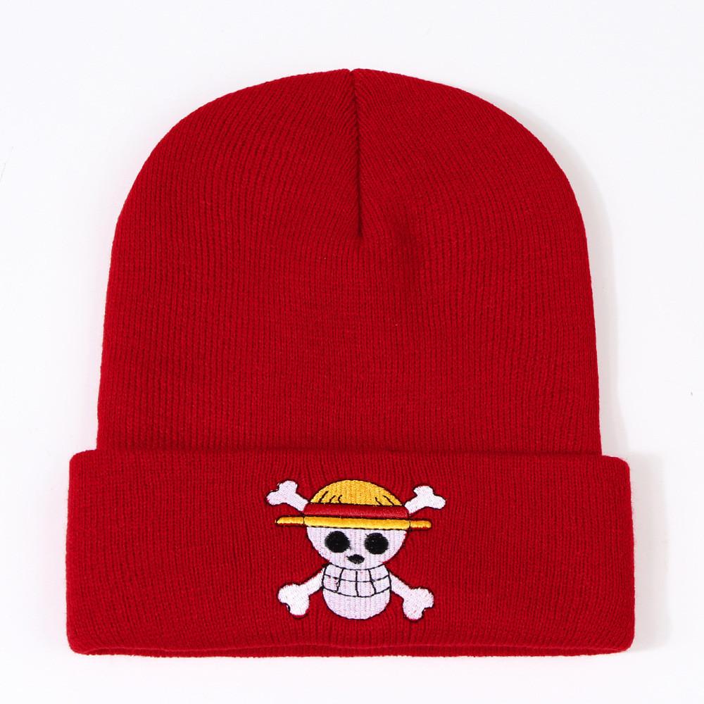New Cosplay Anime One Piece Skull Knitted Hat Warm Street Dance Beanie Men Women Autumn Winter Hat Black Gray