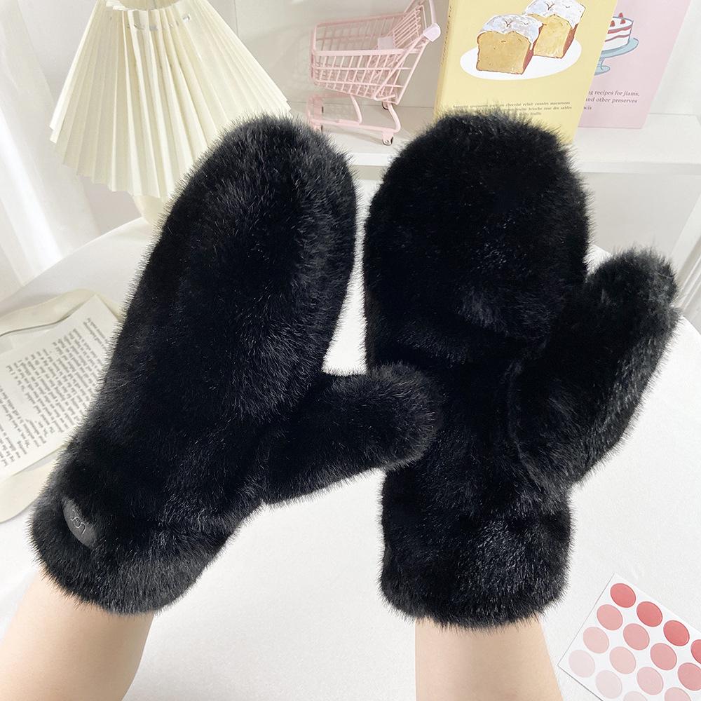 Winter Plush Thickened Warm Gloves - Cute, Fashionable, Windproof Mittens for Students