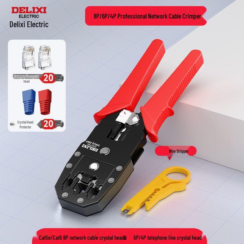 Professional Grade Network Cable Crimper Set with Wire Stripper and Cutter for Category 6 and 6P8P Crystals