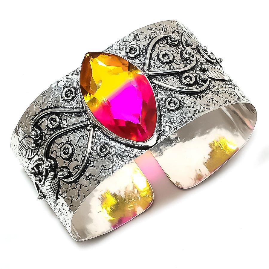 

Bi-Color Tourmaline Gemstone 925 Sterling Silver Cuff Bangle Adjustable v8n38