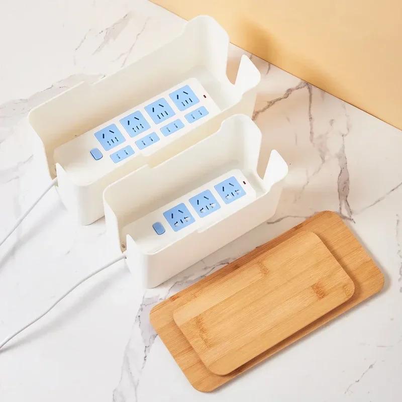 Fa irodai kábel tároló doboz Tápvonal Vezetékkezelés Szervező Töltő Aljzat Hálózati Vonal Tároló Tálcák Asztali tárolók