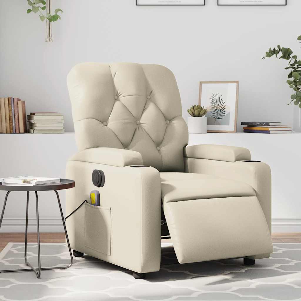 Electric Massage Chair Cream Faux Leather