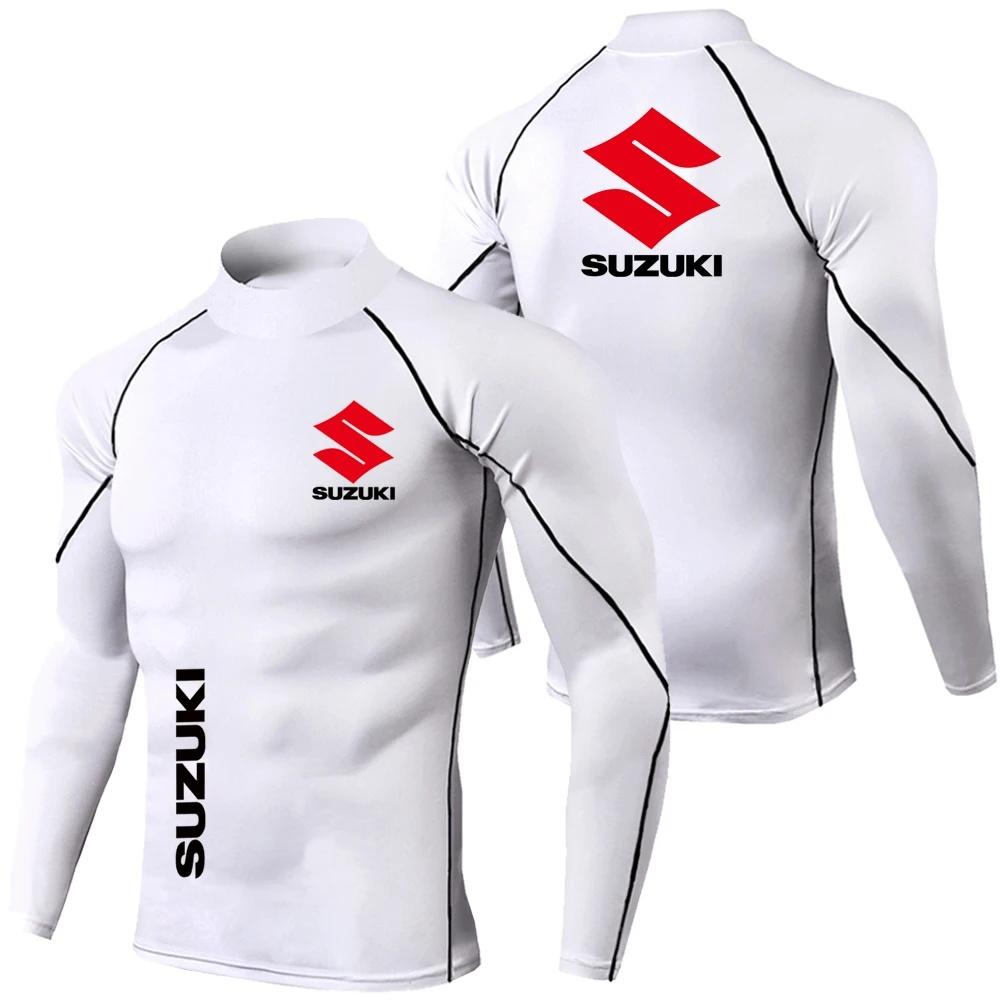 Suzuki men's fast drying breathable sports bike long sleeved tight fitting shirt, gym sweatshirt, outdoor fitness running