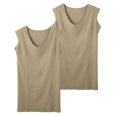 Gunze Neues Rundhals Ärmelloses Unterhemd mit Klarer Größe CUT OFF Serie Herren T-Shirt Schweißabsorbierende Pads, Beige, L,