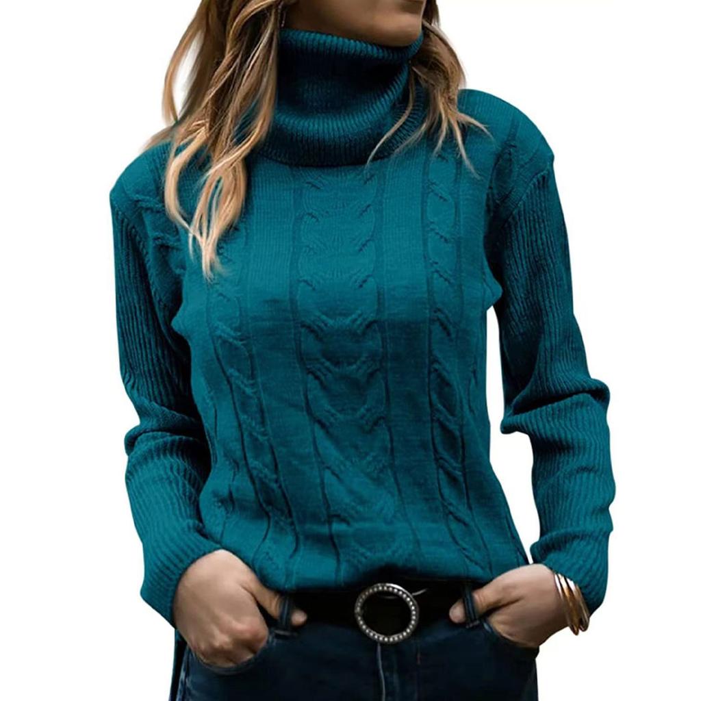 Women's Casual Solid Color Lapel Bottom Knit Sweater Vintage Cable Sweater