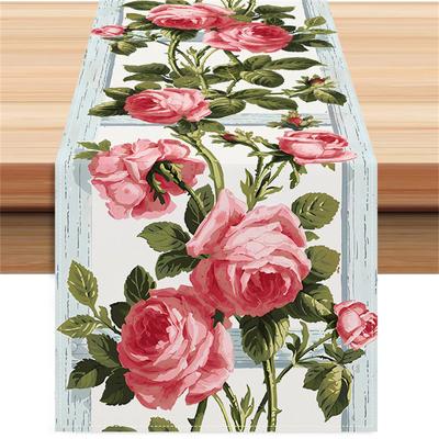 Rose Table Flag Valentine'S Day Living Room Dining Table Decoration Tablecloth Mat Cross Border  Linen Printed Dining Table Cloth Tea Flag