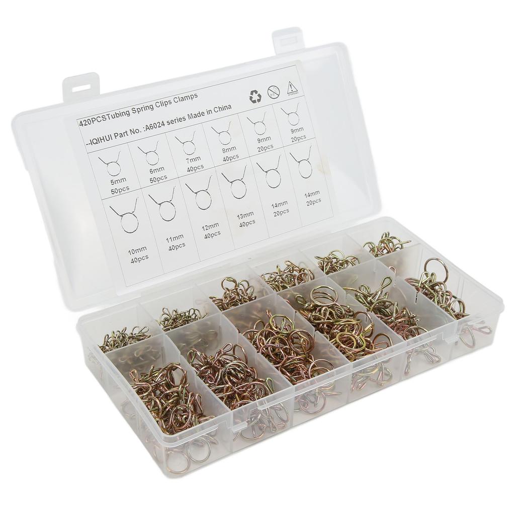 420pcs Fuel Line Spring Wire Clips 10‑Size 5‑14mm Air Tube Clamps for Motorcycle Scooter ATV