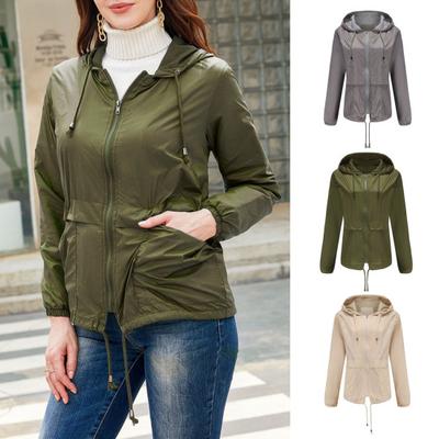 Women Outdoor Rain Jacket Mesh Thin Loose Fit Casual Coat for Camping Hiking Hooded with Lined Waterproof Windbreaker with Pockets