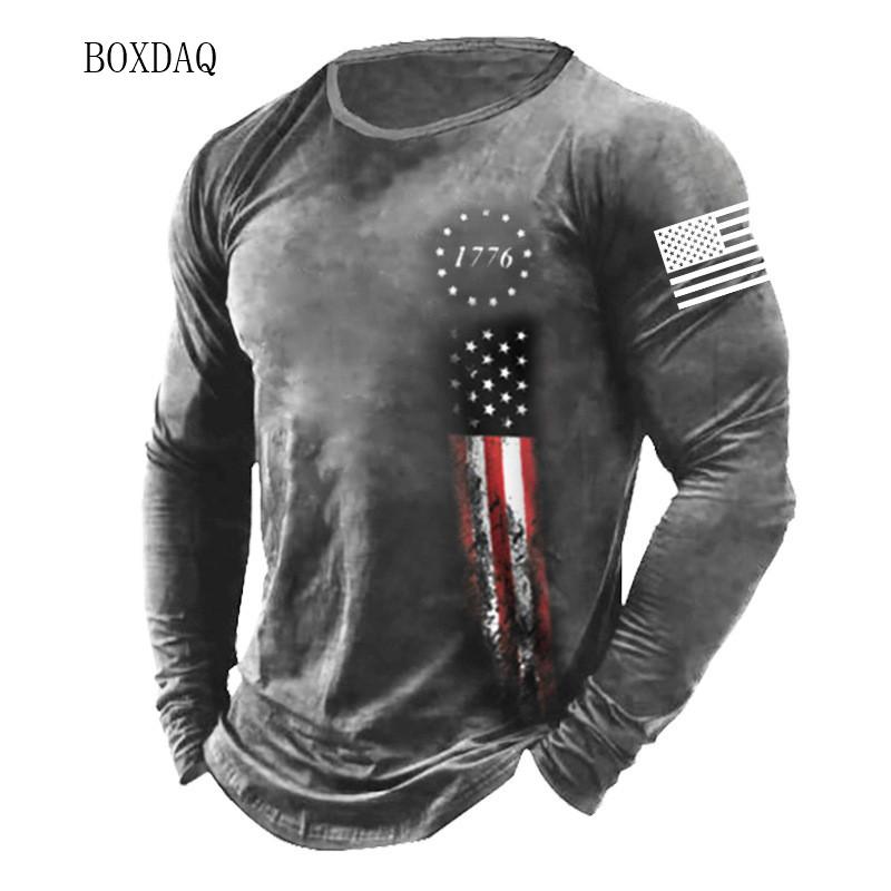 Camisetas Con Patrón De Bandera Americana Para Hombre, Ropa Informal De Manga Larga Con Estampado 3d, Moda Urbana, Talla Grande 6XL, Primavera Y Otoño