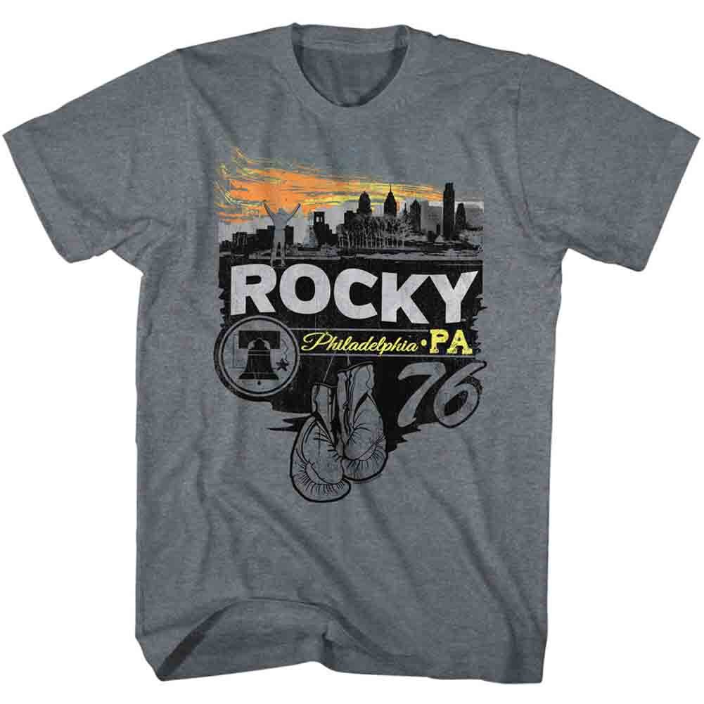 Rocky Movie Gloves Liberty Bell Philadelphia PA 76 Skyline Sunset Men T Shirt XXXL
