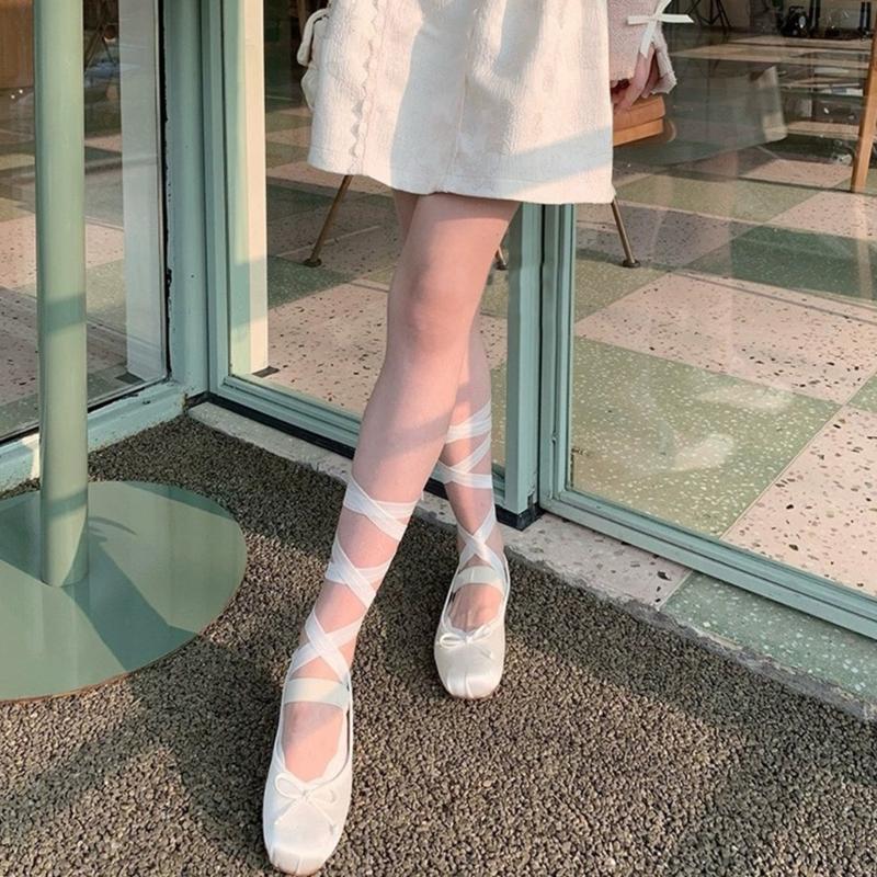 Women Crisscross Ribbon Bandages Low Cut Antislip Cotton Socks Japanese Style Dancing Party Solid Invisible Short Socks