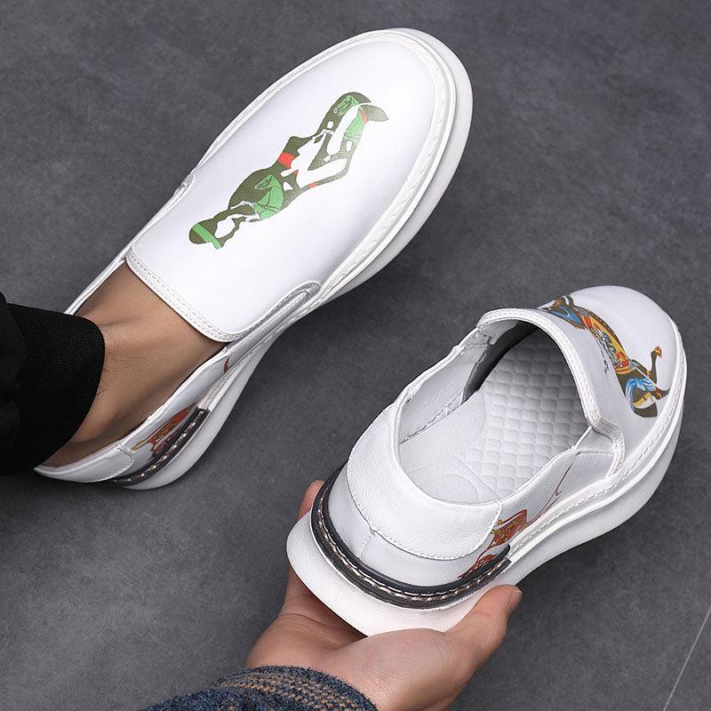 Fashion New Arrival Fashion Men's White Print Pattern Driving Shoes Male Slip On Loafers Walking Sneakers Tenis Masculino