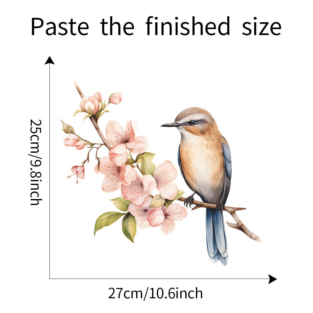 Cartoon Peach Blossom Branch with Birds Toilet Seat Sticker Bathroom Decor Removable Waterproof Decal